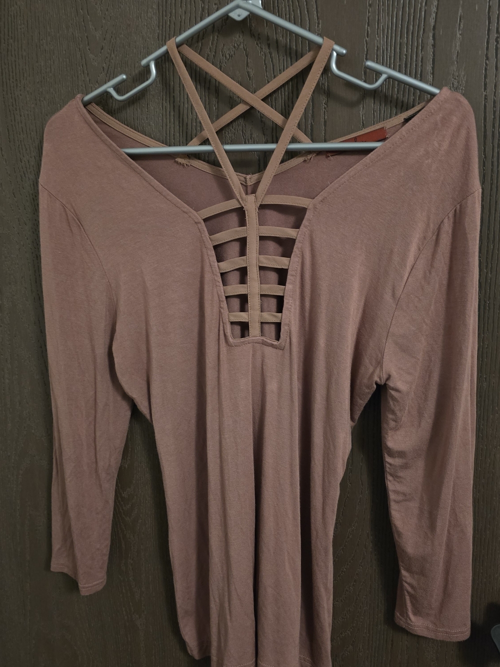 Red Mauve Ladder-Front Long Sleeve Top